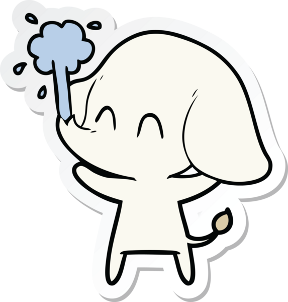 Bir insan tarafından çizilmiş su püskürten şirin bir filin çıkartması.