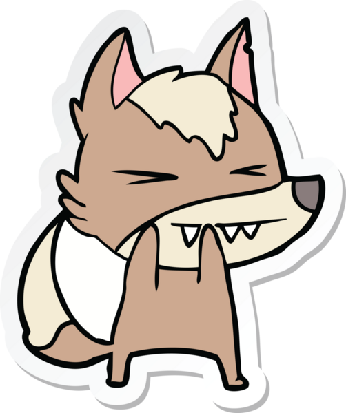 Bir insan tarafından çizilmiş kızgın bir kurt çizgi filminin çıkartması.