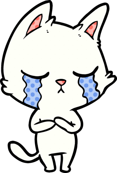 Bir insan tarafından çizilmiş ağlayan çizgi film kedisi.