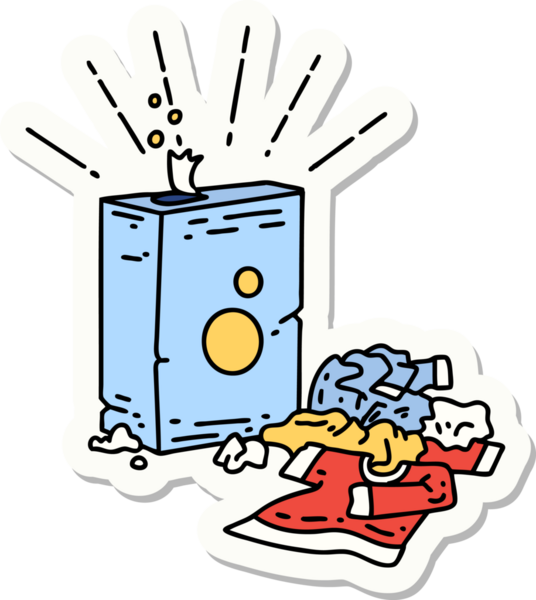 Dövme stili deterjan çıkartması ve bir insan tarafından çizilmiş elbise yığını.