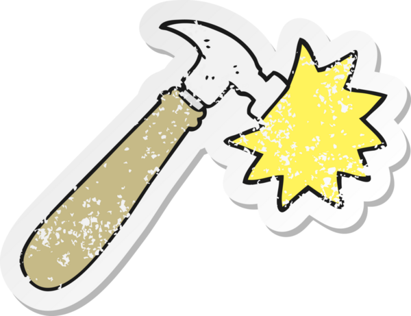 Bir insan tarafından çizilmiş bir karikatür çekiçinin gerilimli yapıştırması.