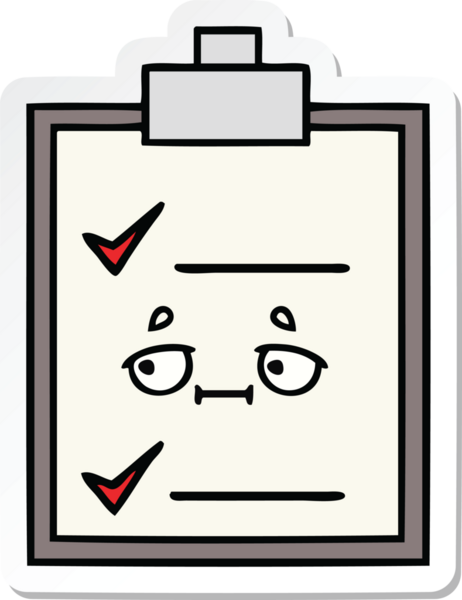 Bir insan tarafından çizilmiş şirin bir karikatür kontrol listesinin etiketi