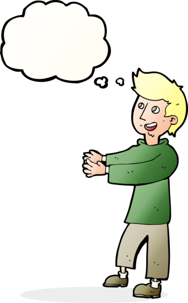 Bir insan tarafından çizilmiş düşünce balonlu mutlu adam çizgi filmi.