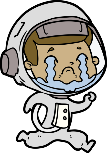 Bir insan tarafından çizilmiş ağlayan astronot çizgi filmi.