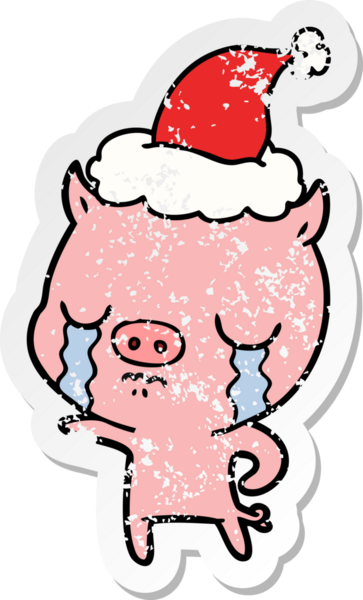 Bir insan tarafından çizilmiş Noel Baba şapkasıyla ağlayan bir domuzun el yazısı.