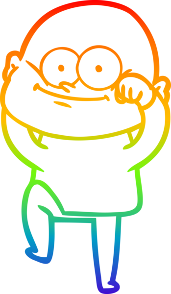 Gökkuşağı gradyan çizgi çizimi bir insan tarafından çizilmiş kel bir adamın çizimi