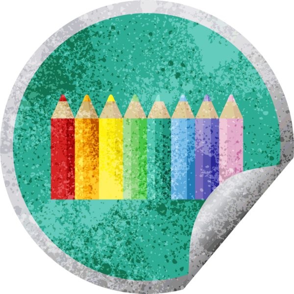 renk kalemleri bir insan tarafından çizilmiş grafik vektör çizim dairesel etiketi