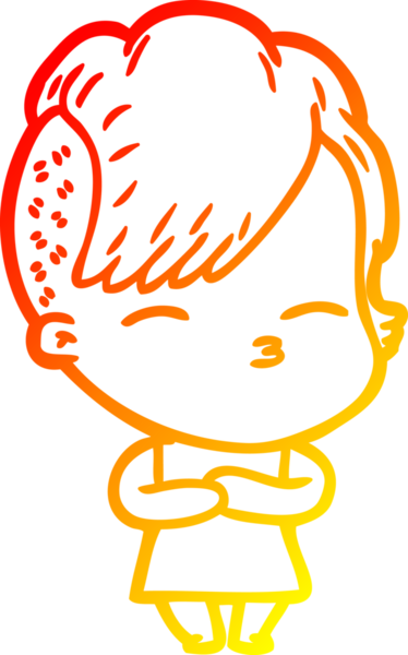 Bir insan tarafından çizilmiş çizgi film karakteri şaşı bir kızın sıcak çizgi çizimi