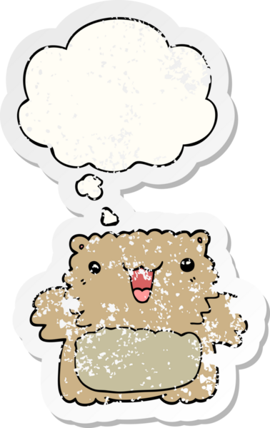 Düşünce baloncuğu olan çizgi film ayısı bir insan tarafından çizilmiş yıpranmış bir çıkartma.