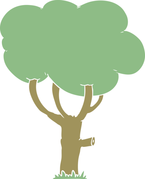 Bir insan tarafından çizilmiş düz renk çizgi film ağacı