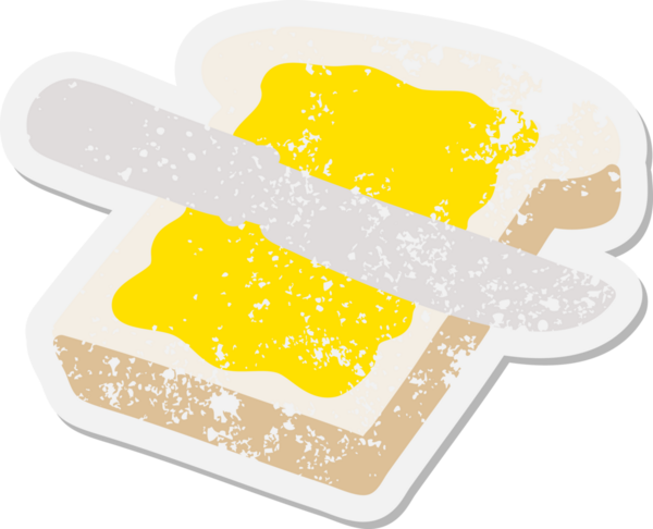 Bir insan tarafından çizilmiş tereyağlı tost dilimi.