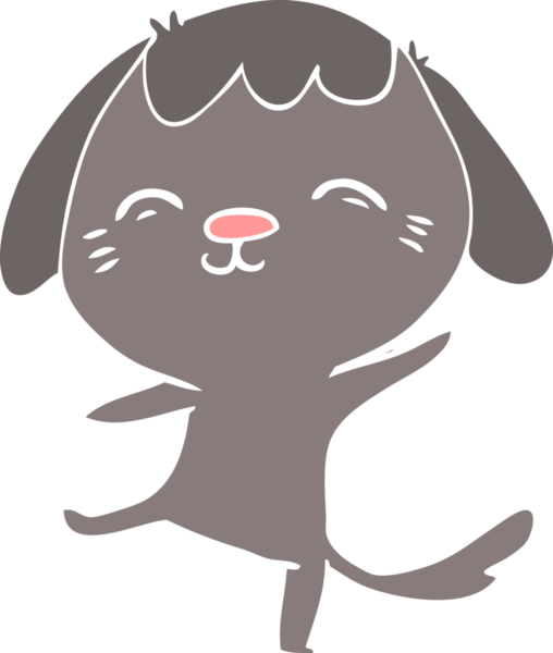 Bir insan tarafından çizilmiş mutlu düz renkli çizgi film köpeği.