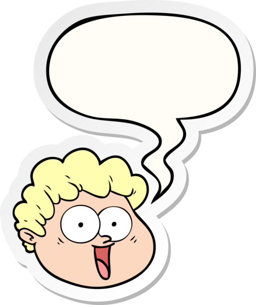 Bir insan tarafından çizilmiş konuşma kabarcığı çıkartmalı erkek yüzü.