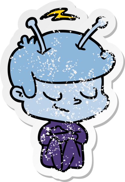 Bir insan tarafından çizilmiş dost canlısı bir uzay adamının sıkıntılı çıkartması.