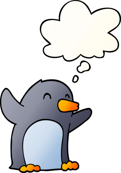 Çizgi film, bir insan tarafından çizilmiş düşünce baloncuğu ile penguenleri heyecanlandırdı.