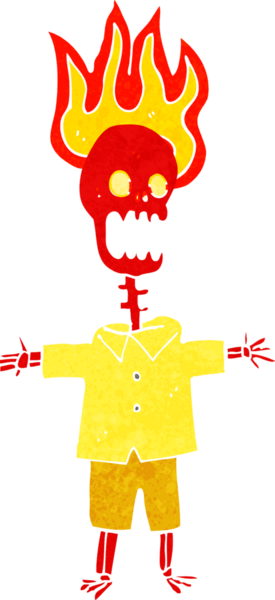 Bir insan tarafından çizilmiş yanan bir iskelet.