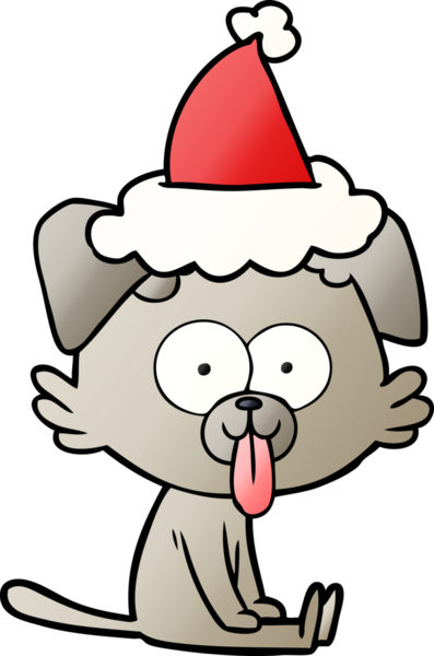 Bir insan tarafından çizilmiş Noel Baba şapkası giymiş, dili dışarıda oturan bir köpeğin gradyan çizimi.