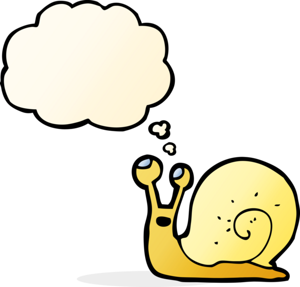 Bir insan tarafından çizilmiş düşünce balonlu çizgi film salyangozu.