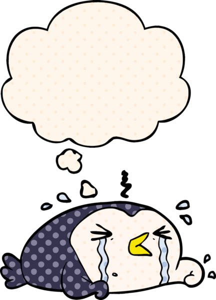 karikatür ağlayan penguen çizgi roman tarzında bir insan tarafından çizilmiş düşünce kabarcığı
