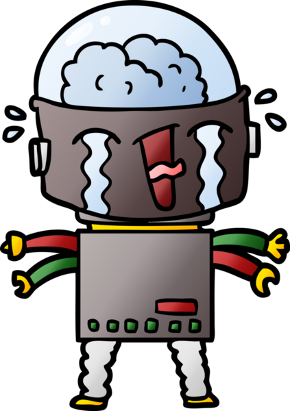 Bir insan tarafından çizilmiş ağlayan robot çizgi film.