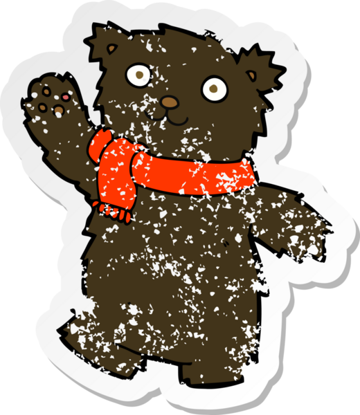 Bir insan tarafından çizilmiş eşarp takan oyuncak ayının gerilimli geçmiş yapıştırması.