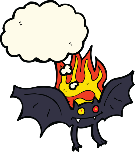 Bir insan tarafından çizilmiş düşünce balonlu vampir yarasa çizgi filmi.