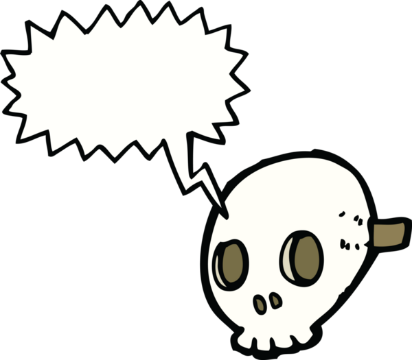 Bir insan tarafından çizilmiş konuşma balonlu kafatası maskesi.