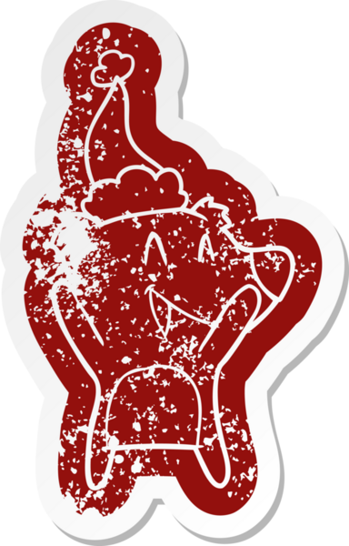 Gülen kutup ayısı çizgi filmi, bir insan tarafından çizilmiş Noel Baba şapkasının çıkartması.