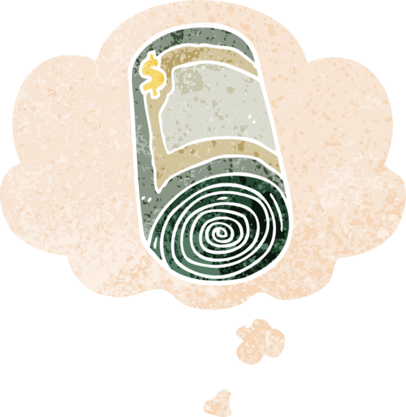 Düşünce baloncuklu çizgi film rulosu grunge sıkıntılı retro dokuma tarzı bir insan tarafından çizilmiş