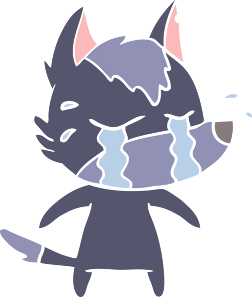 Bir insan tarafından çizilmiş düz renkli ağlayan kurt resmi.