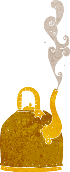 Bir insan tarafından çizilmiş eski demir çaydanlık karikatürü.