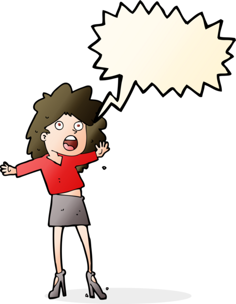 Bir insan tarafından çizilmiş konuşma baloncuğuyla topuklu ayakkabı giyen bir kadın.