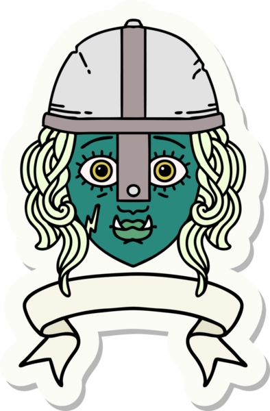 İnsan tarafından çizilmiş afişi olan bir ork savaşçı karakterinin çıkartması.