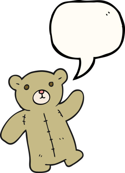 Bir insan tarafından çizilmiş serbest konuşma balonu karikatürü oyuncak ayısı.