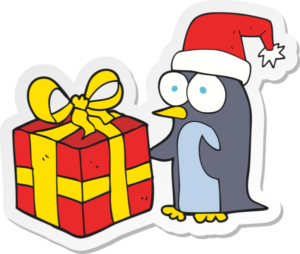 Bir insan tarafından çizilmiş bir karikatür noel pengueni çıkartması.