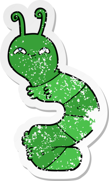 Bir insan tarafından çizilmiş mutlu tırtılın sıkıntılı çıkartması.