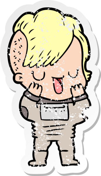 Hipster saç kesimi bir insan tarafından çizilmiş tatlı bir çizgi film kızına ait sıkıntılı bir etiket.