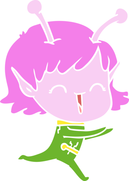 Bir insan tarafından çizilmiş düz renkli uzaylı kız çizgi filmi.