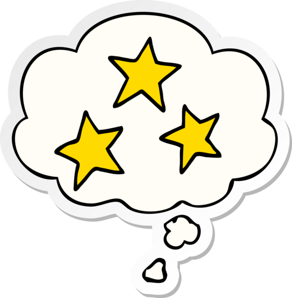 Düşünce baloncuğu insan tarafından çizilmiş bir çıkartma olan çizgi film yıldızları.