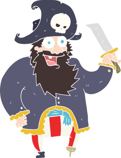 Bir insan tarafından çizilmiş korsan kaptanının düz renk çizimi