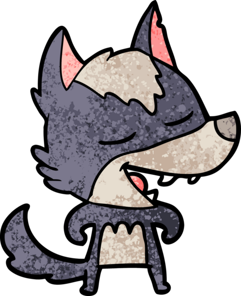 Bir insan tarafından çizilmiş gülen bir kurt.