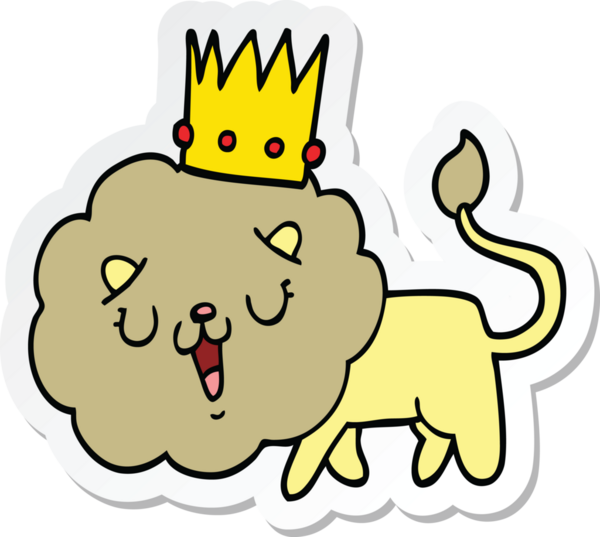 Bir insan tarafından çizilmiş taçlı çizgi film aslanı çıkartması.