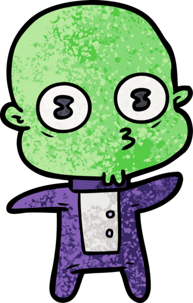 Bir insan tarafından çizilmiş garip kel uzay adamı çizgi filmi.