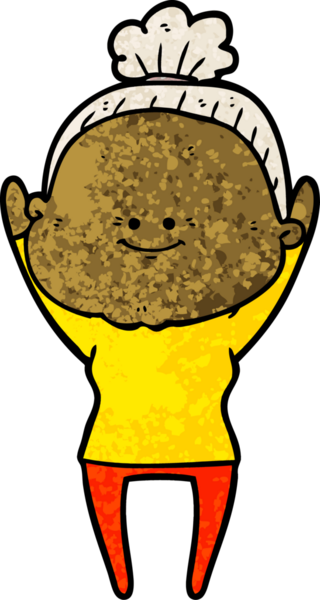 Bir insan tarafından çizilmiş mutlu yaşlı kadın çizgi filmi.