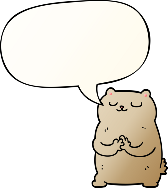 Bir insan tarafından çizilmiş yumuşak eğimli konuşma baloncuklu çizgi film ayısı.