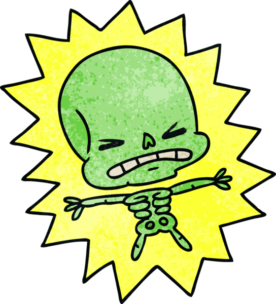 Bir insan tarafından çizilmiş korkunç bir iskeletin serbest dokulu karikatürü.