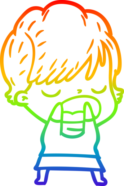 Gökkuşağı gradyan çizgi çizimi bir insan tarafından çizilmiş bir karikatür kadın