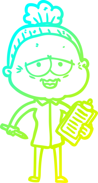 Bir insan tarafından çizilmiş, mutlu, yaşlı bir kadının çizdiği soğuk çizgi.