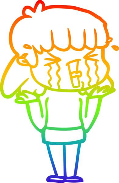 Gökkuşağı gradyan çizgi çizimi Bir insan tarafından çizilmiş gözyaşları içinde bir çizgi kadın