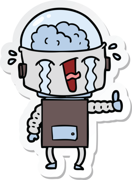 Bir insan tarafından çizilmiş, ağlayan bir robotun çıkartması.